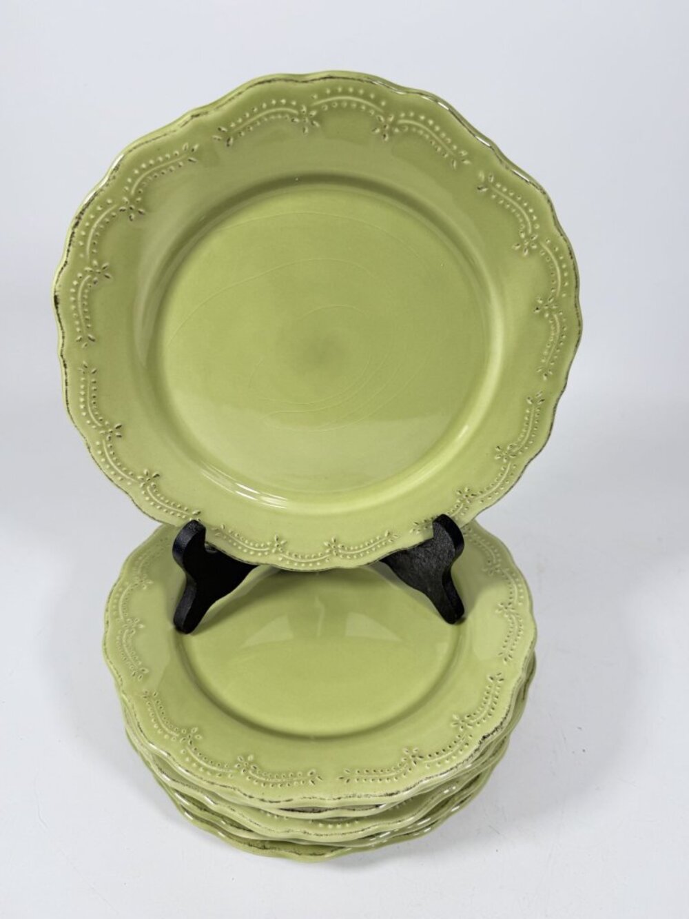 Earthenware Salad Plates Lacey Green Pier I Imports Stoneware Set 6 Portugal Sco - Picture 6 of 15